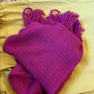 Pink Magenta Knit Crochet Tassel Fringe Scarf
